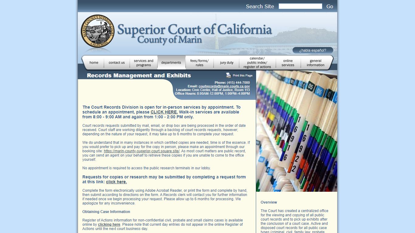 Marin County Superior Court – Records Management and Exhibits