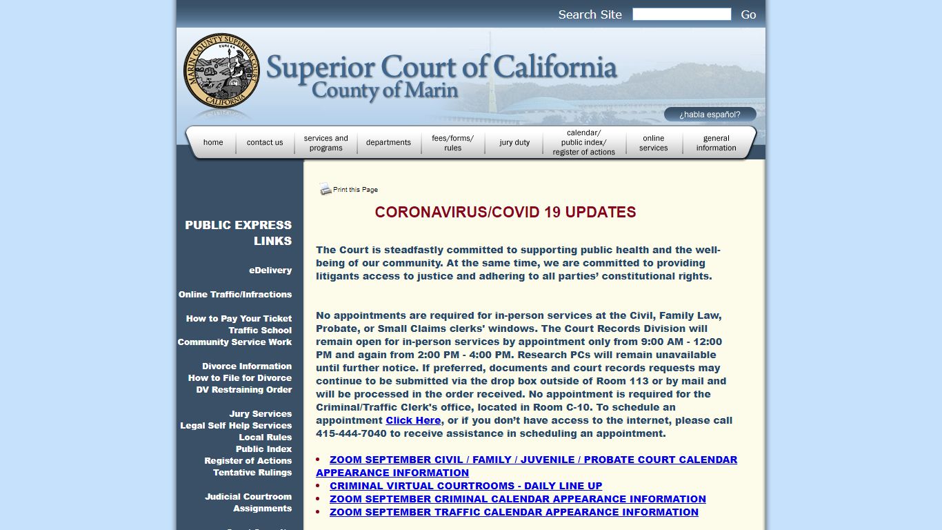 Marin County Superior Court - Homepage