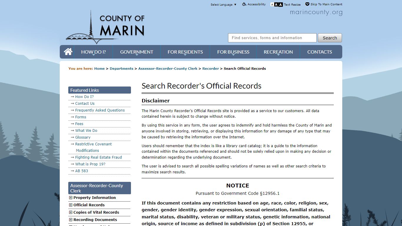 Search Recorder's Official Records - Marin County, California