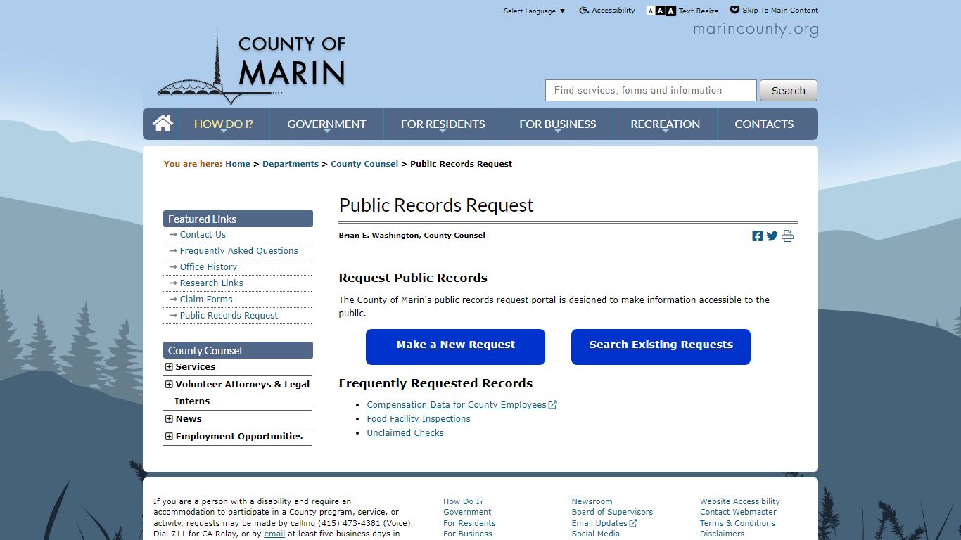 Public Records Request - County of Marin